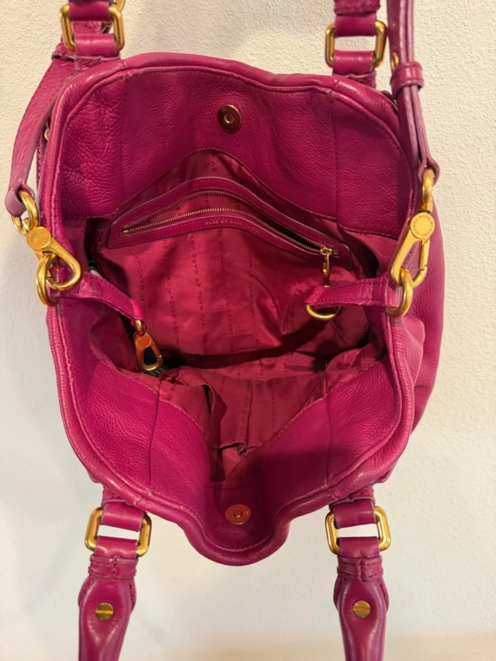 Marc Jacobs Hot Pink Pebbled Leather Tote with Gold Hardware